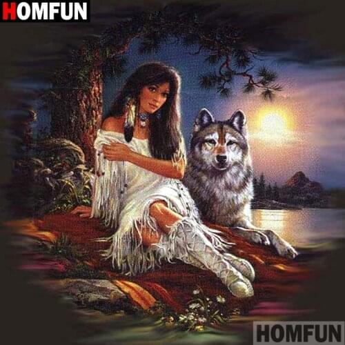 HOMFUN Full Square/Round 5D DIY Diamond Embroidery "Beautiful wolf" Diamond Painting Cross Stitch Rhinestone 5D A00905