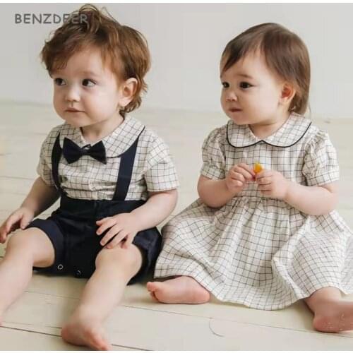 Spanish Baby Brother and Sister Clothes for Twins Boy and Girl Overalls Romper Baby Newborn Boys Onesie Toddler Girls Paid Dress