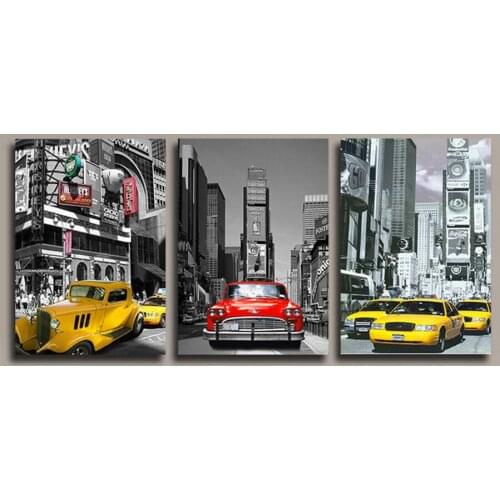 Canvas painting cross stitch 5D diamond painting car diy diamond embroidery European city car mosaic of rhinestones set triptych