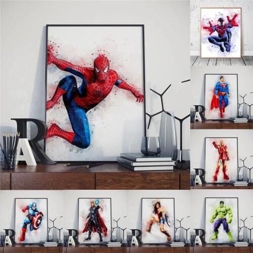 Marvel Watercolor Canva Paintings Avengers Superhero Poster Prints Art Wall Pictures Kid Living Room Decor Cuadros Kids Gift