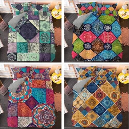 Hot Multi Color Indian Mandala Bedding Set Geometry Pillowcase Cover Bedclothes 3pcs Quilt Duvet