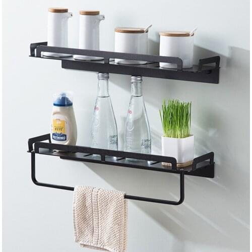 Kitchen Bathroom Wall Mount Black Bath Shelf Hardware Sets Towel Bar Space Aluminum Rack Storage Bathroom Accessories