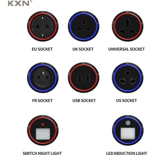 KXN Electrical Multi-Function EU UK US Universal British France Adapters Plugs Aluminum Alloy With LED For Power Track Sockets