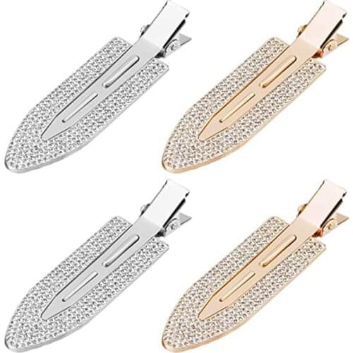 Metal diamond-studded seamless hairpin female rhinestone bangs duckbill clip hair stylist positioning leaf hairpin