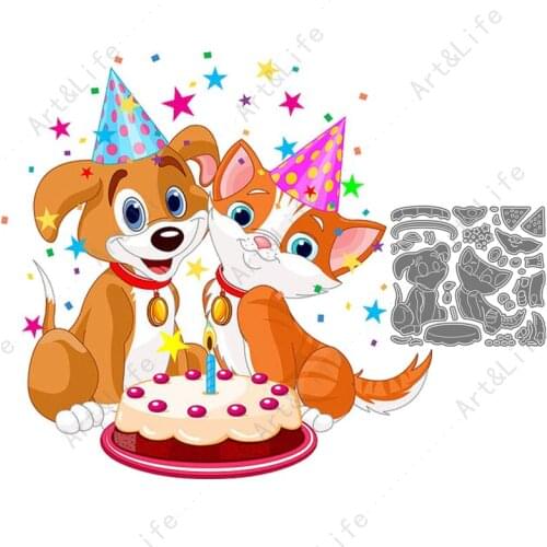 Cute Dogs Birthday Cake Hot New Metal Cutting Dies Stencil for Making Scrapbook Album Birthday Paper Cards Embossing Cut Die