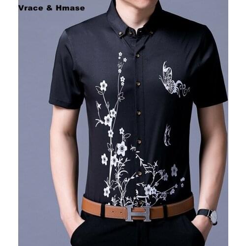 Chinese style flowers and birds pattern printing fashion slim men shirt Summer new arrival quality cotton short sleeve men shirt