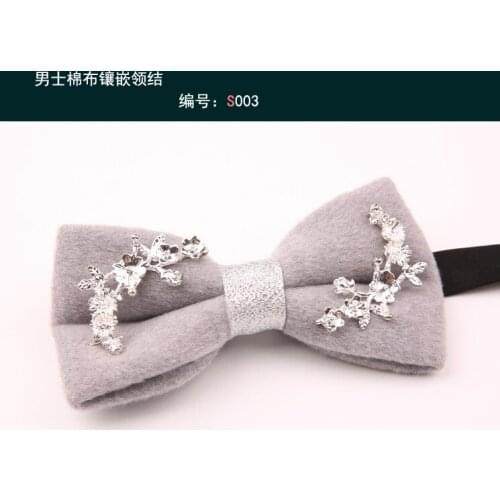 Mens bow tie wedding groom best man suit shirt annual meeting black British inlaid metal collar flower