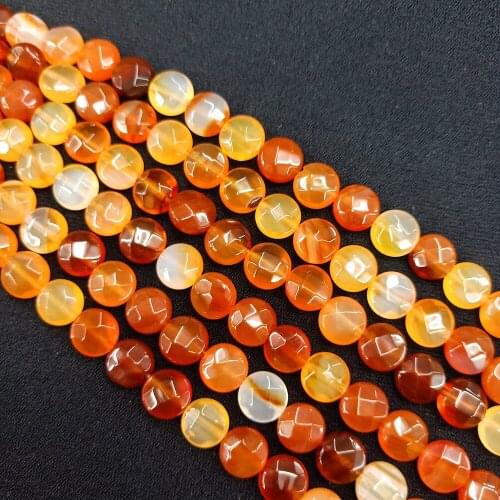 Natural stoen 8mm round flat loose beads Red cut round flat beads diy handmade bun bracelet jewelry accessories