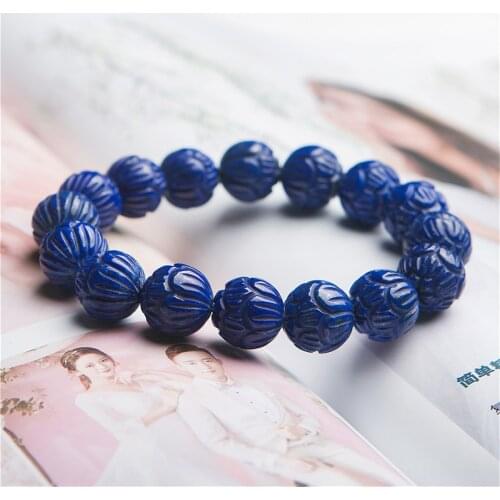 Genuine Royal Blue Natural Lapis Lazuli Bracelet 13mm For Women Men Stretch Round Bead Crystal AAAAAA