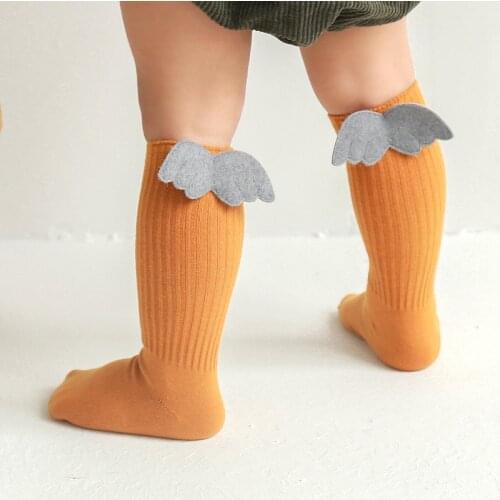 Newborn Infant Anti Slip Knee High Socks For Girls Kid Toddler Children Cotton Cute Funny Kawaii Wing Long Socks Baby Stockings