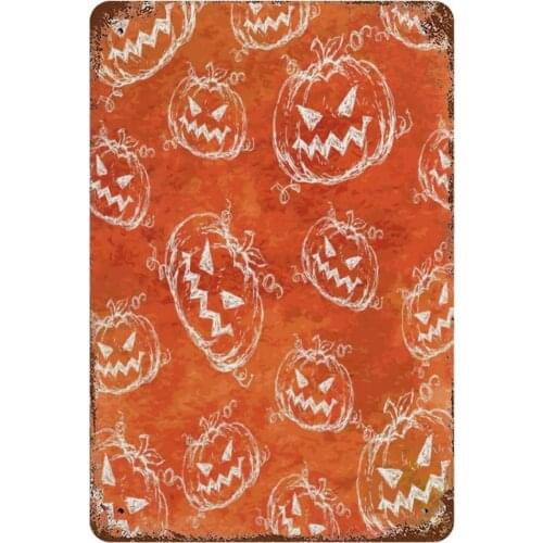 NoBrands Vintage Retro Metal Tin Sign Wall Decor Art All Saints' Day Pumpkin Faces Sketch Oil Painting Home Decor Plaque Poster
