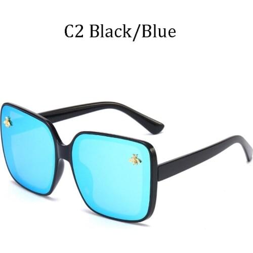 2020 New Women brand Sun Glasses Fashion Square Men Large frame sunglasses silver bee UV400 sun glasses oculos Gafas male UV400