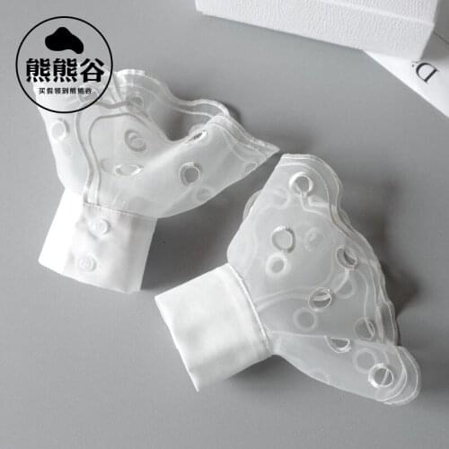 Department Lace Pleated Hollow pure cotton hollow organ Mesh openwork embroidery wrist set trumpet cuff sweater coat decorative