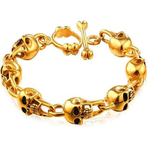 Punk Gold Color Bracelet Skull Shape For Women Men Stainless Steel Bracelets & Bangles Men Jewelry Bracelet Wholesale YB333