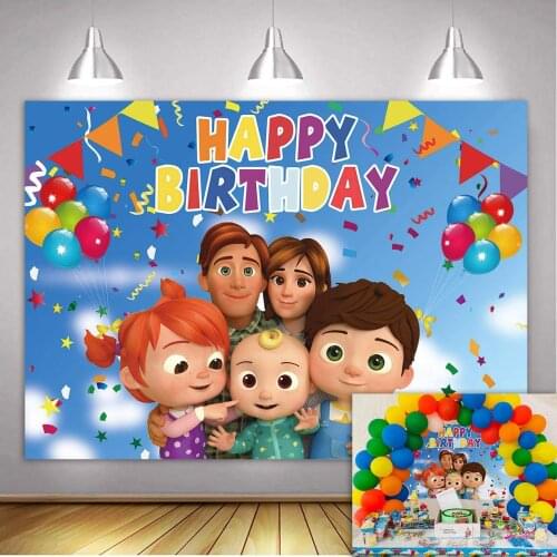 Custom Happy Birthday Backdrop Banner Cartoon Cocomelon Theme Background For Baby Shower Kids Boy Girl Birthday Party Decoration