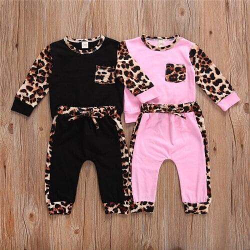 Fashion Toddler Clothes Leopard Outfits Infant Pullover Top Long Pants 2PCS Newborn Set Autumn Spring Baby Girl Clothing