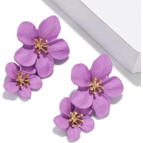 Multicolor Double Layer Flower Earrings for Women Wedding Party Boho Jewelry Statement Drop 6 Colors Big Petal Earrings