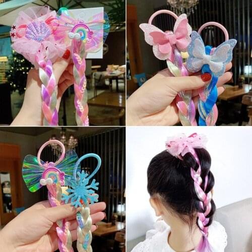 NEW Colorful Wig Pigtail Elastic Hair Rings for Girls Ponytail Hair Ropes Sequin Glitter Unicorn Hair Scrunchies Kids Headwear