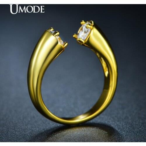 UMODE Unique High Polish ByPass Rings Cubic Zirconia Yellow Gold Color Fashion Ring Bijoux Femme Moda Mujer Jewelry UR0220A