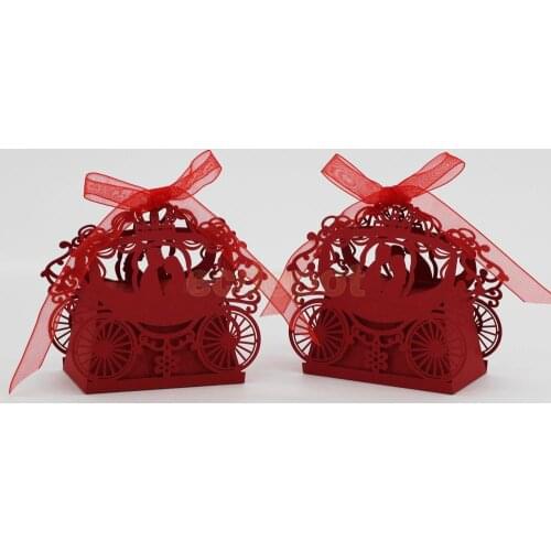 Pack of 20pcs Pumpkin Car Gift Candy Ribbon Boxes Wedding Party Favor Red