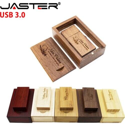 JASTER USB 3.0 Wooden usb with box USB flash drive pen driver wood chips pendrive 4GB 8GB 16GB 32GB 64GB creativo personal LOGO