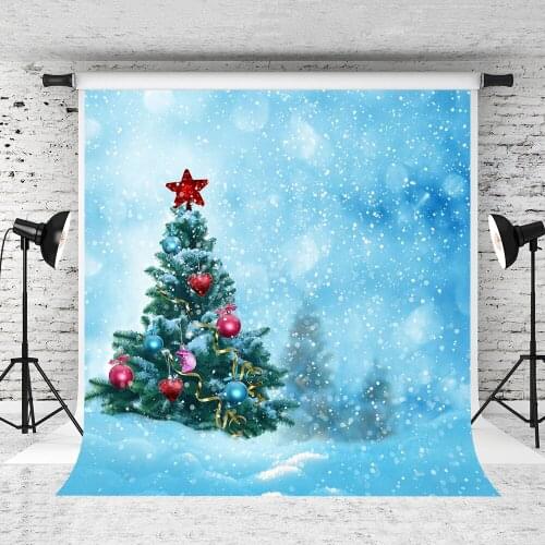 VinylBDS Blue Christmas Photography Backdrops Snowflake Christmas Tree Decorations For Home Washable Photo Booth Background