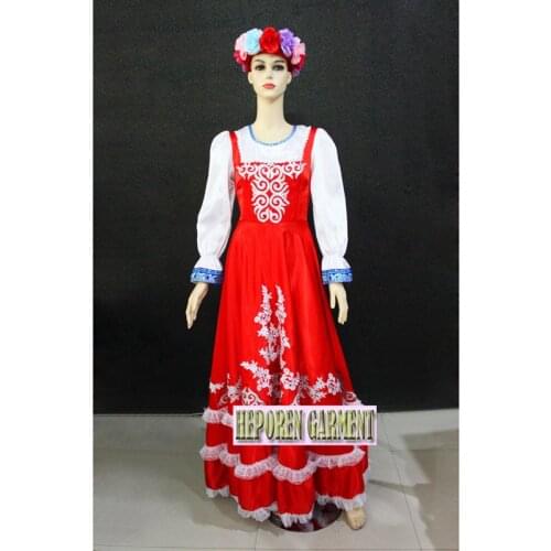 Custom Made Female Russian National Long Dresses,Traditional Performance Stage Dance Wear Retail Wholesale Free Shipping