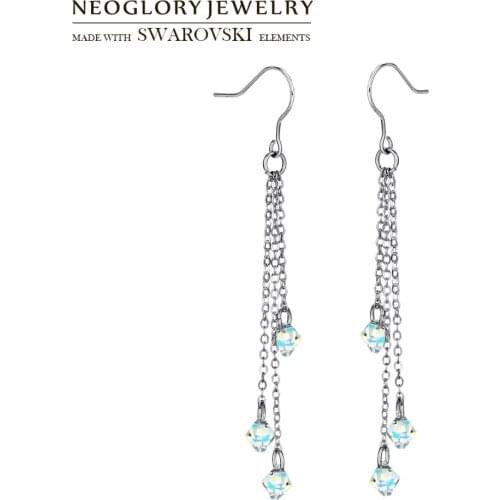 Neoglory Austria Crystal Long Drop Earrings Elegant Chains Geomeric Design For Sale Fashion Jewelry Women Party Gift
