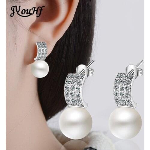 JYouHF Fashion Women Earrings Korean Style White Gold Plated 10mm Pearl Stud Earrings for Wedding Bride Birthday Jewelry Gift