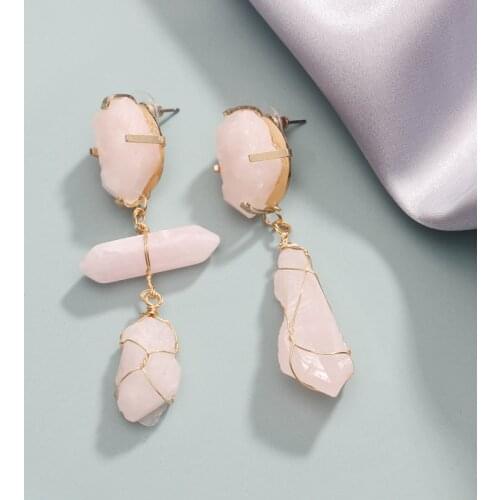 Ztech Pink Irregular Imitation Stone Pendant Statement Earrings Women Fashion Style Dangle Drop Earrings Jewelry Za Accessories
