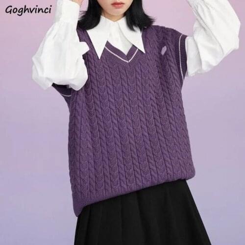 Sweater Vest Women Spring Purple Loose Embroidery V-neck Students Korean Style Leisure Ladies Sweet Teens Cozy Knitwear Classic