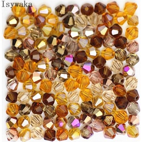 Isywaka Golden Multicolor 100pcs 4mm Crystal Beads Bicone Stone Jewelry Findings Tassel Lariat Earring Glass Quartz Accessories