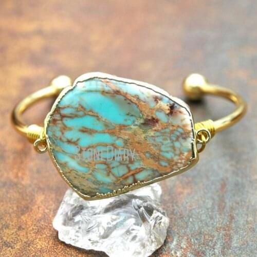 10Pcs New Realease Snakeskin Jaspers Bangle Winding Gold Electroplated Free Form Bangle Adjustable BM14987