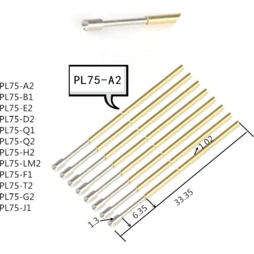 100 PCS Brass Metal Spring Test Needle PL75 - A2 / B1 / E2 / D2 / Q1 Q2 / H2 / LM2 / F1 / T2 / G2 / J1 Multimeter 1.02 MM