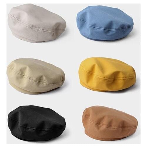 2021 Retro Ladies Beret Solid Color Wild Cute Painter Hat Newsboy Hat Military Cap Octagonal Hat Casual Hat Size Adjustable
