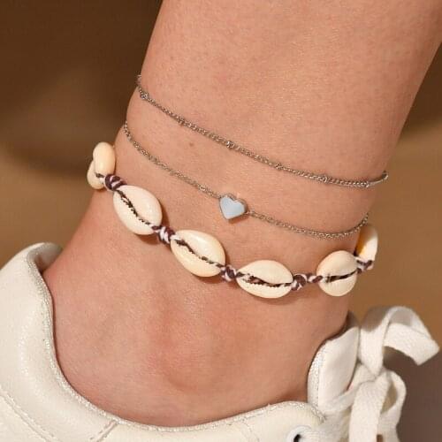 YADA 3pcs Retro Natural shell Weave Anklets for Women Foot Handmade heart ankle Barefoot Sandals Bracelet ankle Female AT200073