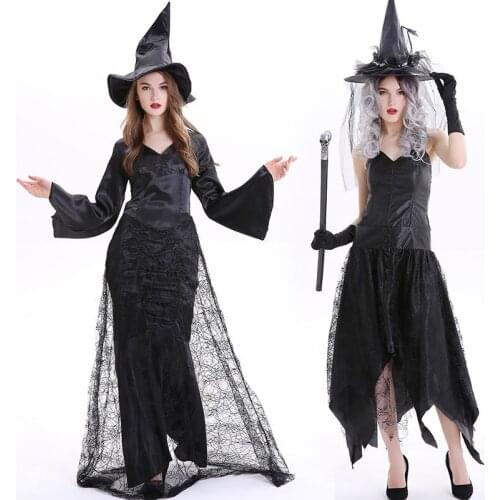 Free shipping adult Long style death Witch Dress European and American Halloween Witch cosplay Costume for women JQ-1127