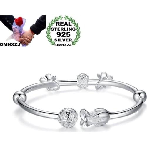 OMHXZJ Wholesale European Fashion Woman Girl Party Wedding Gift Rose Open 925 Sterling Silver Cuff Bangle BA11