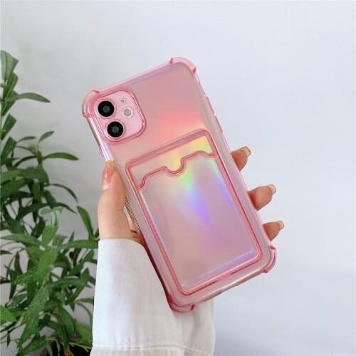 Fashion Card Bag Phone Case For iPhone 11 12 Pro Max 7 8 Plus XR XS Max X Mini Aurora Colour Gradient Shockproof Clear Cover SE2