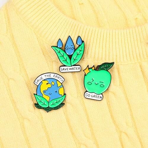 Save the Earth Enamel Pins Protect Environment Brooches Bag Clothes Lapel Pin Go Green save water Badge Jewelry Gift for Friends