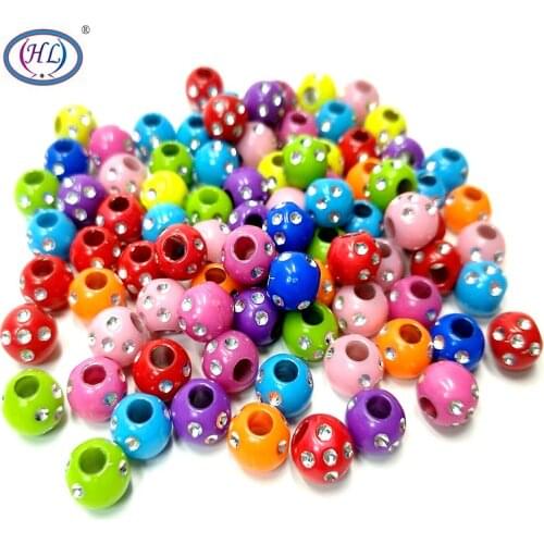 HL Quality Products 8MM 50-100pcs With Rhinestone Acrylic Beads Mix Colors DIY Scrapbooking For Making Bracelet Accessories