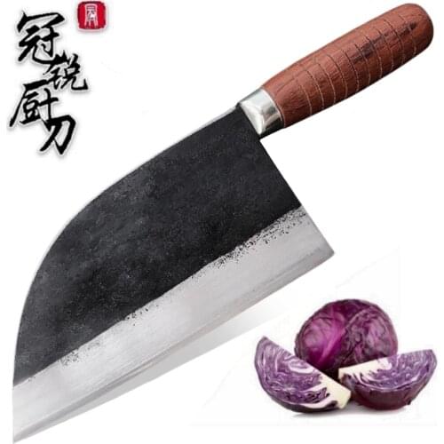 Handmade Forged Chef Knife Carbon Steel Forged Traditional Chinese Cleaver Kitchen Knives Meat Vegetables Slicing Chopping Tool