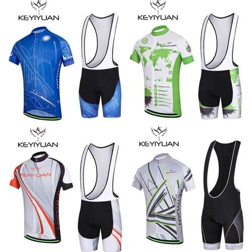 KEYIYUAN Cycling clothes suit Men summer sunscreen Short Sleeve Mountain bike Bicycle shirt breathable top Silicone pant wheel r