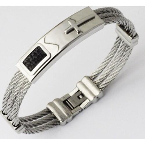 Men 3 Rows Wire Chain Bracelet Bangle Punk Stainless Steel Cross Bracelets Jewelry Gifts EA