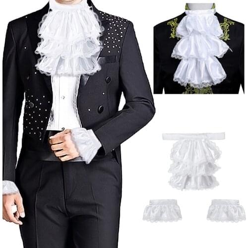 Adults Mens Victorian Lace Jabot and Cuffs for Kids Detachable Collar Stage Party Colonial Pirate Steampunk Costume Accessory