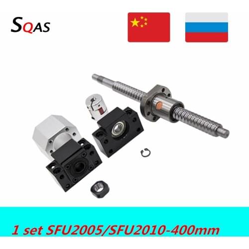 Ball screw kit SFU2005 SFU2010 400mm ball screw end machined with BK15 BF15 +single nut +nut holder+coupling for cnc part