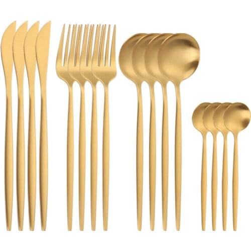 Gold Dinnerware Set Matter Cutlery Stainless Steel Dinner Dish Knife Fork Spoon Golden Cutlery Set Tableware Spoon Set