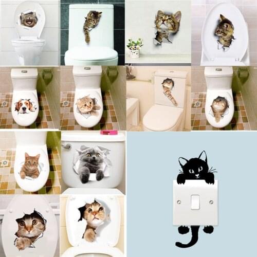 Cat Dog Toilet Switch Stickers Home Decor Diy Funny Cartoon Animal Wc Mural Art Puppy Wall Decal
