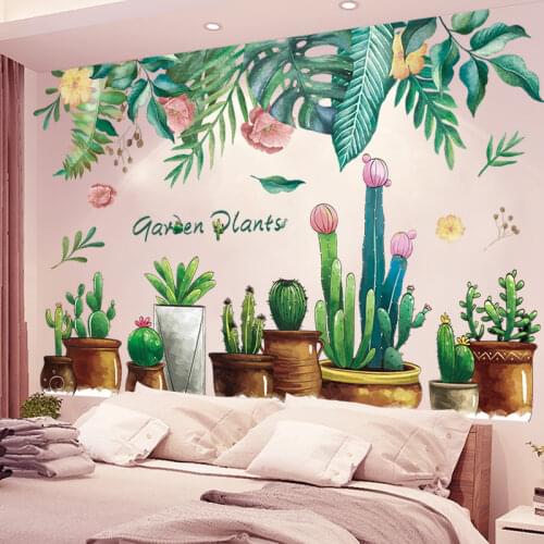 Potted Plant Wall Stickers DIY Green Leaves Mural Decals for Living Room Kids Bedroom Kitchen Home Decoration