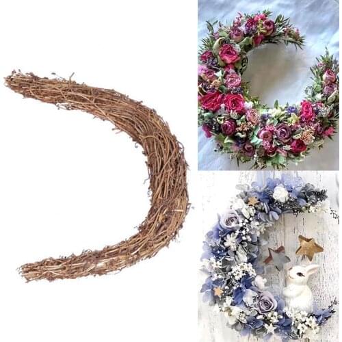 Natural Crescent Shape Rattan Wreath Base DIY Accessories for Easter Party Decor